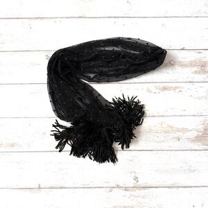Women’s Black Shawl Scarf Coverlet Sheer & Beaded with Velvet Tassles 5ft Long